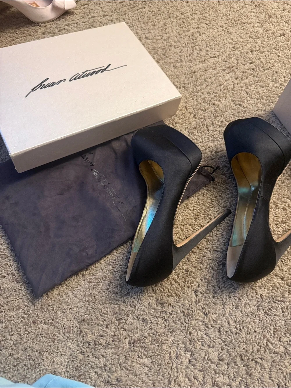 Brian Atwood Black Satin Platform Stiletto Pumps